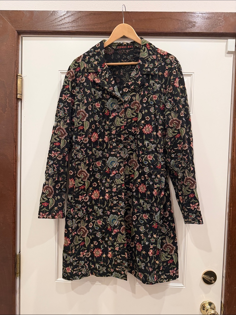 Johnny Was Black Floral Heavily Embroidered Longline Jacket/Suit Coat
